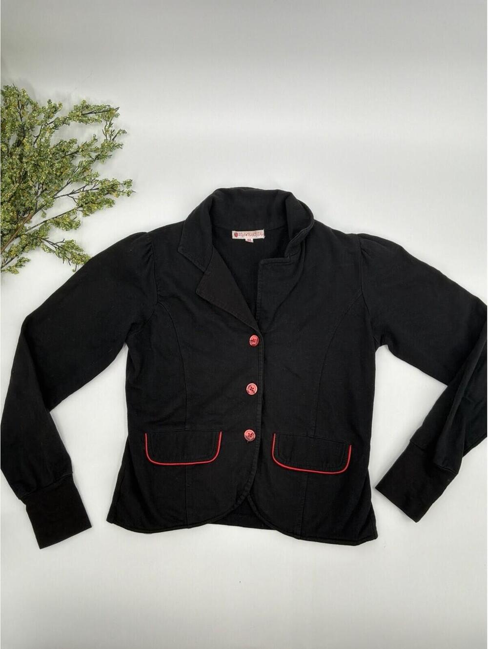 Black Preppy Blazer Winter Sports Jacket Size M Strawberry Girl Y2K